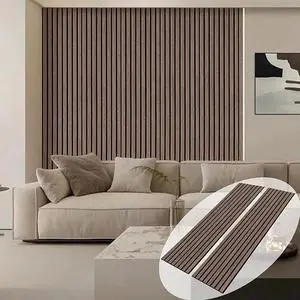 UNISOAR Wood Panels for Wall - 2 PCS Wood Slat Wall Panel, Natural Walnut Veneer Acoustic Wall Panels - 12.6" W x 94.5" L