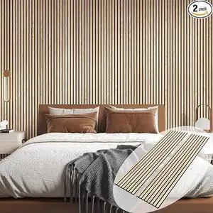 UNISOAR 3D Wall Panels for Interior Wall Decor, 2-Pack Wood Panels for Wall, Oak Genuine Wood Veneer Acoustic Wall Panels - 12.6" W x 94.5" L