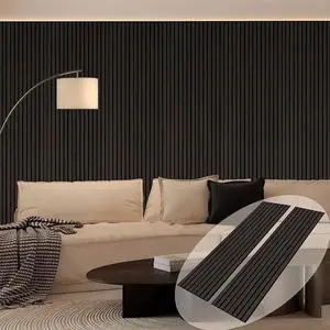 UNISOAR Wood Panels for Wall, Wood Slat Wall Panel - 2 Pack, Black Wood Slats for Wall, Natural Smoked Wood Veneer Accent Wall Panels, Acoustic Slat Wood Wall Panels - 12.6" W x 94.5" L