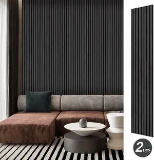 UNISOAR Wood Panels for Wall -2 PCS Wood Slat Wall Panel, Technical Black Oak Veneer Acoustic Wall Panels - 12.6" W x 94.5" L