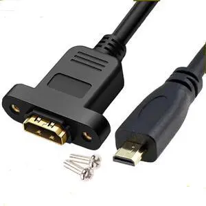 Vszerda Panel Mount HDMI Female to Micro Male HDMI Gold-Plated Interface Digital Cameras Extension Cable Fully Shielded with Fixed Screw Hole 30CM