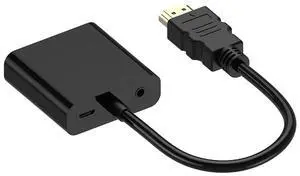 Vszerda HDMI to VGA High-Definition Conversion Cable with Cell EP94Z1E for Laptop, Display,Projector,DVD, 20CM (Black, HDMI/VGA with Audio and Power Supply)