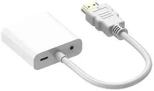 Vszerda HDMI to VGA High-Definition Conversion Cable with Cell EP94Z1E for Laptop, Display,Projector,DVD, 20CM (White, HDMI/VGA with Audio and Power Supply)