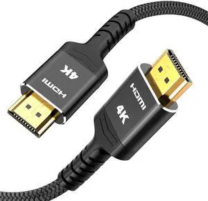Vszerda 4K HDMI Cable 6.6FT/2m - 4K@60Hz HDR Braided HDMI Cord, 18Gbps High Speed with Ethernet/ARC, 3D, HDCP 2.2, ARC, Compatible for PS-5/4/3/4K HDTV/Monitor/Projector/Streaming Media, Black