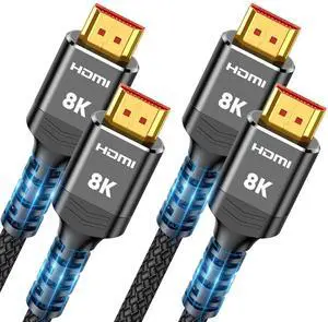 Vszerda 8K HDMI Cable 2.1 2-Pack 6.6FT, Slim 48Gbps High Speed HDMI Braided Cord-4K@120Hz 144Hz 8K@60Hz, HDCP 2.2&2.3, Dynamic HDR,eARC,DTS:X,RTX 3090,Compatible with Roku TV/HDTV/PS5/Blu-ray