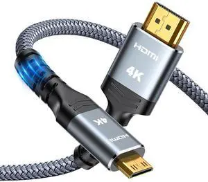 Vszerda Mini HDMI to HDMI Cable 1FT, High Speed 4K60Hz HDMI to Mini HDMI Male Bi-Directional 2.0 Cord, for HDTV, Tablet, Camera and Camcorder [Aluminum Shell, Nylon Braided]