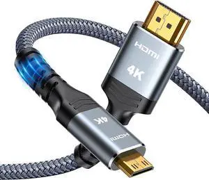 Vszerda Mini HDMI to HDMI Cable 10FT, 4K 60Hz High Speed HDMI to Mini HDMI Cable Male Bi-Directional 2.0 Cord, for HDTV, Tablet, Camera and Camcorder [Aluminum Shell, Nylon Braided]