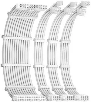 Vszerda 18AWG PSU Cable Extension, Soft Braided Cable Extension PC, 1x24Pin ATX / 1x8Pin(4+4) EPS / 2x8Pin(6+2) PCI-e PSU Extension Cable Kit, 30cm with Combs, White