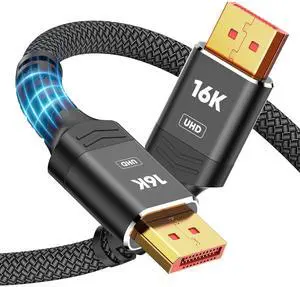 Vszerda Displayport Cable 2.1, 16K DP 2.0 Cable 6FT [16K@60Hz, 8K@120Hz, 4K@240Hz 165Hz 144Hz] Support 54Gbps, HDCP DSC 1.2a, HDR10 FreeSync G-Sync for 3090 Graphics PC
