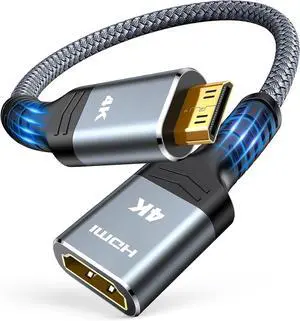 Vszerda Mini HDMI to HDMI Adapter,Conversion Cord 4K 60Hz HDR 18Gbps HDMI Cable Compatible with Portable External Monitor, Camera, Projector, Computer, Graphics Card,Raspberry Pi Zero W, Camcorder 1FT