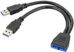 Vszerda USB 3.0 19/20 Pin Male to Dual USB 3.0 Type-A Cable, SuperSpeed 5Gbp/s Motherboard Extension Cable Adapter for Data Transmission