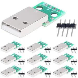 Vszerda 10 Pcs USB 2.0 Male to DIP Adapter 2.54mm 4 Pin USB 2.0 to DIP Converter Breakout Board for DIY Power Supply with 40 Pin Header