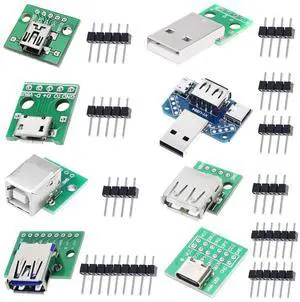 Vszerda 8 Pcs USB to DIP Adapter 2.54mm Type-C / Type-B / 2.0 / 2.0 Male / 3.0 / Micro / Mini / 4 in 1 to DIP Converter Breakout Board With Pin Header Vszerda 8 Pcs USB to DIP Adapter 2.54mm Type-C / Type-B / 2.0 / 2.0 Male / 3.0 / Micro / Mini / 4 in 1 to DIP Converter Breakout Board With Pin Header