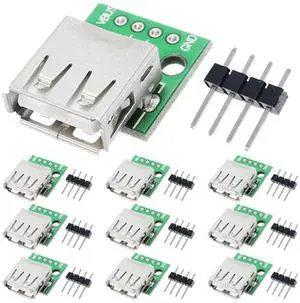 Vszerda 10 Pcs USB Type A Female to DIP Adapter 2.54mm 4 Pin USB 2.0 Type A Socket to DIP Converter Breakout Board for DIY Power Supply with 40 Pin Header