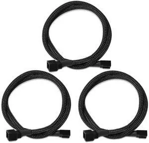 Vszerda 4 Pin PWM Fan Extension Cable PC Fan Power Braided Sleeved Extension Cable Adapter Case 4-Pin Cooling Fans Cable 24 inches (3 Pack)