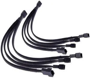 Vszerda PWM Fan Splitter 4 pin Adapter Cable Sleeved Braided Y Splitter for Desktop Computer CPU Fan Splitter PC 4 Pin Fan Extension Power Cable 1 to 4 Converter 10 inches (2 Pack)