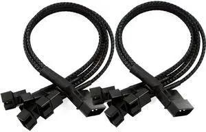 Vszerda 4 Pin Molex to 4 x 3/4-Pin 12V PC Case Fan Adapter Cable Splitter Braided Sleeved (2 Pack)