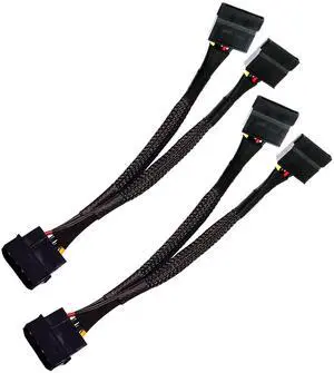Vszerda 4 Pin Male IDE Molex to Dual 15 Pin Female SATA Power Splitter Converter Adapter Cable Hard Drive HDD SSD Extension Cable Sleeved Braided 8 Inches (2 Pack)