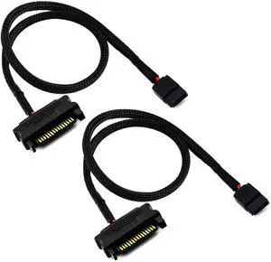 Vszerda SATA Power Adapter Cable 15-Pin Male to SATA 6-Pin Slimline Sleeved Power Adapter Cable 20 Inches (2 Pack)