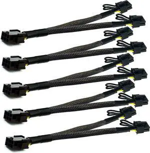 Vszerda 18 AWG PCI-e 6 Pin to Dual PCIe 8(6+2) Pin Graphics Card PCI Express Power Adapter GPU VGA Y-Splitter Extension Cable Video Card Sleeved Power Cable 12-inches (5 Pack)
