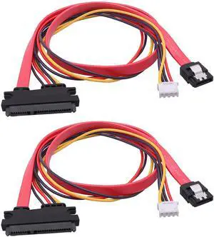 Vszerda 22Pin SATA Data Power Cable 2 in 1 SATA 7+15 to 7 Pin Data with XH2.5 4Pin Power Combo Extension Cable for Hard Disk Optical Drive PC Modding -50cm/1.64ft-2pcs