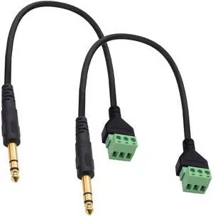 Vszerda 6.35mm TRS Screw Terminal Block Cable 6.35mm 1/4" Stereo Male to 3Pin Screw Terminal Block Solderless Adapter Cable Mic Replacement Repair Plug Cord -35cm -2Pcs