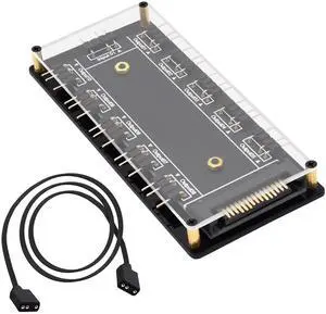 Vszerda 5V 3PIN ARGB Hub 1 to 10 Way RGB LED Fan Splitter Hub Controller with SATA Power Supply Extended Motherboard ARGB Interface Vszerda 5V 3PIN ARGB Hub 1 to 10 Way RGB LED Fan Splitter Hub Controller with SATA Power Supply Extended Motherboard ARGB Interface