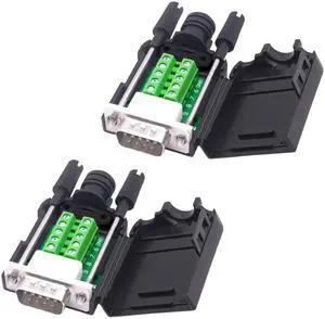 Vszerda DB9 Male Solderless Connector Breakout Board RS232 D-SUB 9 Pin Serial Adapter Terminal Block with Case-2 Packs (Male)
