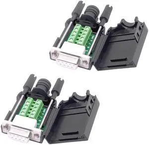 Vszerda DB9 Female Solderless Connector Breakout Board RS232 D-SUB 9 Pin Serial Adapter Terminal Block with Case-2 Packs (Female)