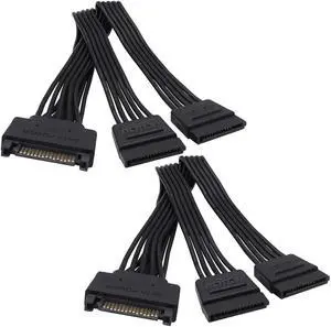 Vszerda SATA Power Y Splitter Cable 15 Pin SATA Male to Dual Female Power Splitter Y Extension Cable 15 Pin Hard Drive HDD SSD Supply Cord Adapter -20cm /2pcs