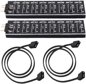 Vszerda 5V 3PIN ARGB Splitter Hub 1 to 8 Way RGB Fans Hub Controller with Extension Cord for Expansion Motherboard ARGB Interface Sync Fans Lights-2Pcs-35CM