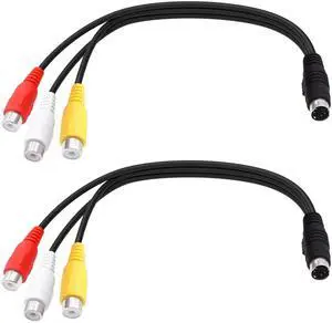 Vszerda 4 Pin S-Video to 3 RCA AV Video Cable Mini Din 4 Pin SVideo Male to 3 RCA Female Transfer Converter Cable Double Shielding Red Yellow White Video Adapter Cord for TV PC Projector -25cm-2pcs
