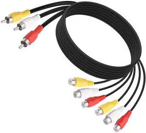 Vszerda AV Splitter Cable 3 RCA Male to 6 RCA Female Audio Video Composite Cable Adapter AV Splitter Extension Cord for VCD/DVD Player TV Camera Set-top Box Amplifier-1.5M /4.92FT