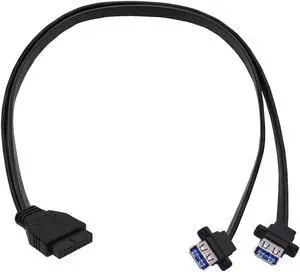 Vszerda USB 3.0 Front Panel Cable, Motherboard 19/20pin Header Splitter to 2 USB Female Adapter Connector Extension Cable Wire Cord for PC DIY-50CM/1.64FT