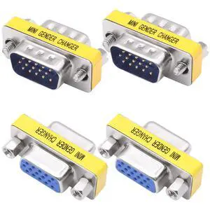 Vszerda DB15 VGA Gender Changer Solderless Connector Male to Female Adapter D-SUB HD 15 Pin Serial Cable Coupler for PC Monitors Projectors-4pcs