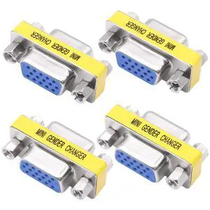 Vszerda DB15 VGA Gender Changer Solderless Connector Female to Female Adapter D-SUB HD 15 Pin Serial Cable Coupler for PC Monitors Projectors-4pcs