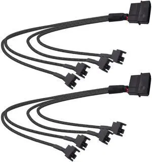 Vszerda Molex to PC Fan Power Splitter Cable, 4 Pin Molex to 4 x 3 Pin /4 Pin 12V PC Case Fan Connector Adapter Y Splitter Extension Power Cable Cord -27cm - 2pcs