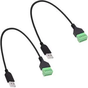 Vszerda USB 2.0 A Screw Terminal Block Cable USB 2.0 Male to 5Pin Screw Terminal Block Solderless Adapter Cable with Shield terminals Pluggable Type A Converter Extension Cord 30cm-2Pcs