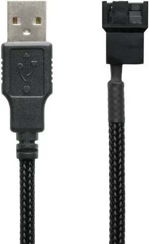 Vszerda 5V USB PC Fan Power Adapter Cable - 24-inch (60cm), Black Sleeved - Silent Fan Speed Adapter for 3-Pin & 4-Pin Computer Cooling Fans