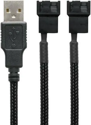 Vszerda 5V USB Dual PC Fan Power Adapter Cable - 24-inch (60cm), Black Sleeved - Silent Fan Speed Adapter for Two 3-Pin & 4-Pin Computer Cooling Fans