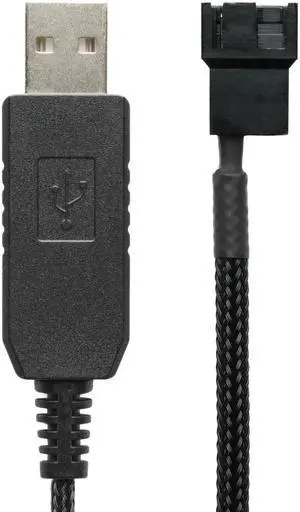 Vszerda 12V Step-Up USB Fan Power Adapter Cable - 24-inch (60cm), Black Sleeved - Full Fan Speed Adapter for 3-Pin & 4-Pin PC Cooling Fans