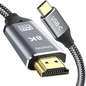 Vszerda USB C to HDMI 2.1 Cable,6FT, 8K@60Hz 4K@120Hz,Thunderbolt 4/5 to HDMIType C Compatible with MacBook Pro M4,M3, iPad, iPhone 16Pro, HDCP 2.3 & HDR10, 48Gbps, Galaxy Gaming Monitor