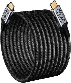 Vszerda 20FT/6M USB-C to USB-C 20Gbps Cable, 4K@60Hz Video, 100W PD Fast Charging, Durable Braided Nylon