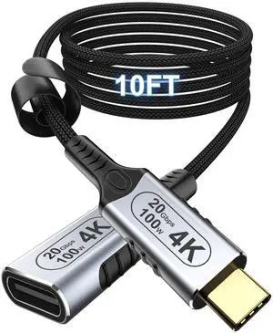 Vszerda USB C Extension Cable 10ft/3M, 100W Charging/USB c 3.2 Extension Cable, high Speed 20gbps Data Transfer/4K Video USBC 3.2 Type C Extender Cord, usbc Female to usbc Male