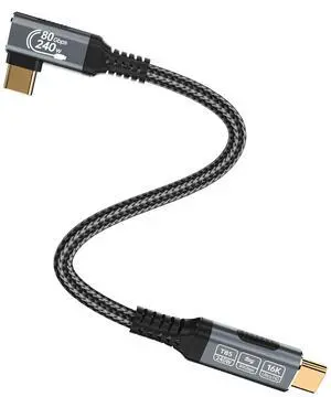 Vszerda 240w 80gbps USB c Cable Compatible with Thunderbolt 5 Cable Right Angle Short 1ft, 90 Degree USB C Cable, 8K/16k 60Hz usbc Monitor Cable for Thunderbolt 4,USB c Video Braided