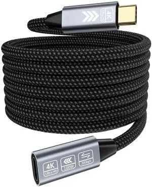 Vszerda USB C Extension Cable 16.5FT, 20Gbps/100W USB3.2 Type C Extender Cord, 4K@60Hz Video Output Nylon Braided USB C Male to Female Extension Charging Cable Compatibility with Thunderbolt 4/3