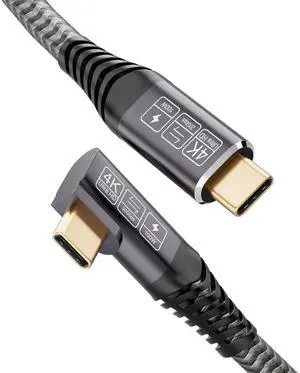 Vszerda Right Angle 100W PD USB C 3.2 Cable 20Gbps Data Transfer, 4k Video Output Compatible with Samsung Galaxy S21/S20/S10/S9, MacBook Pro, Switch90 Degree USB C to USB C Cable [3.3FT/1m]