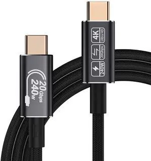 Vszerda USB-C Cable - 4K Video & Power, 3.2 Gen 2, 20Gbps, 240W PD Fast Charging, 6.6FT Black