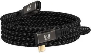 Vszerda USB-C extension Cable 90 degree long 6.6FT Compatible with Thunderbolt 5/4/3 extender 80Gbps Data Transfer,right angle usbc cable male to female extension,8K/16K Display/PD 240W Fast Charging