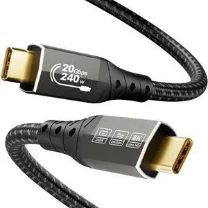 Vszerda USB C to USB C Monitor Cable 6.6FT/ 2m, USB C 3.2 20Gbps Data Transfer, Supports 8K@30Hz, 4K@60Hz/144Hz Video Type C, 240W 48V/5A, USBC Display Cable for Thunderbolt 4 6FT, MacBook Pro, Switch